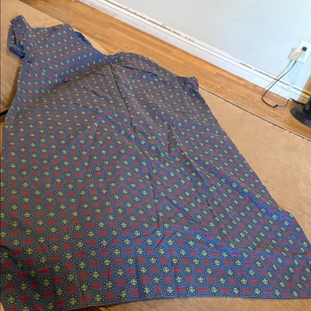 Crown Fleur De Lis Print Dress Womens M Blue‎ Good Novelty Mod Midi